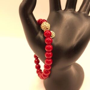 Talbots Red and Gold Beaded Stretch Bracelet